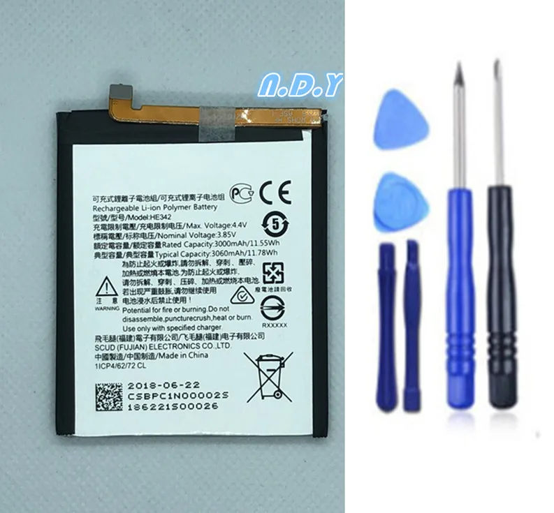 Original HE342 3060mAh Battery For Nokia X6 2018 6.1 Plus TA-1099 HE 342 Batteries Bateria + Free Tools original he328 3030mah battery for nokia 8 nokia8 li ion polymer replacement batteries bateria