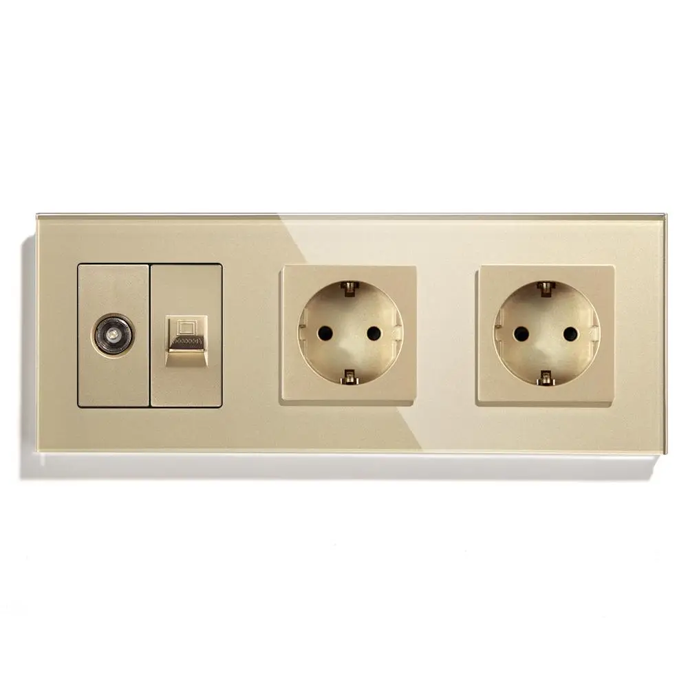 BSEED ЕС двойная розетка с ТВ ПК Розетка - Тип: Golden Wall Socket