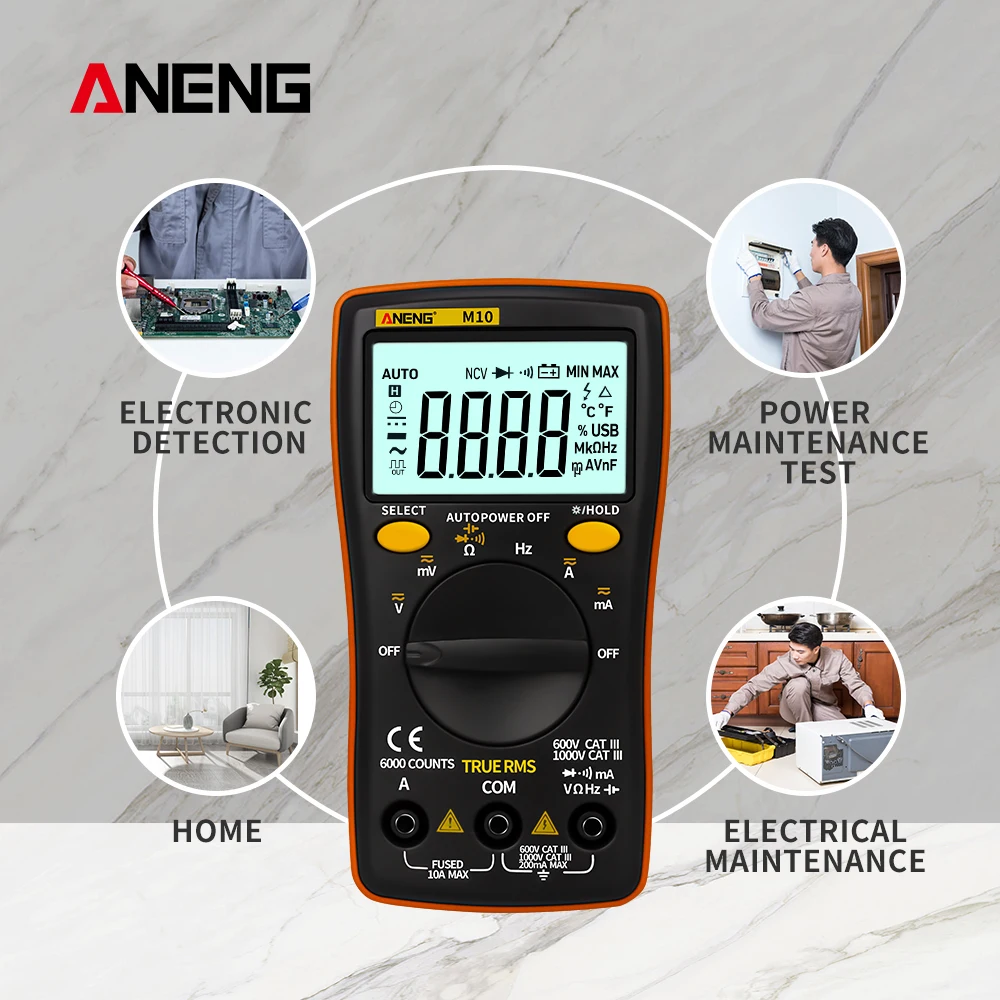 ANENG M10 AN8001 Портативный ЖК-цифровой мультиметр 6000 отсчетов подсветка AC/DC Амперметр Вольтметр Ом метр 16-в-1 комбинированная линия