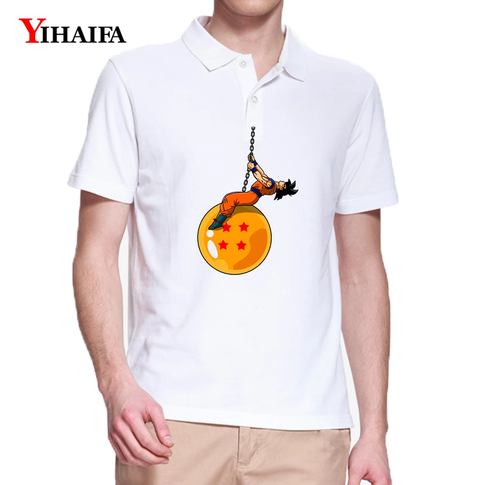 

YIHAIFA New Men's Polo Shirt Casual Funny Cartoon Dragon Ball Goku Printed Polos Short Sleeve Understshirt White Tops