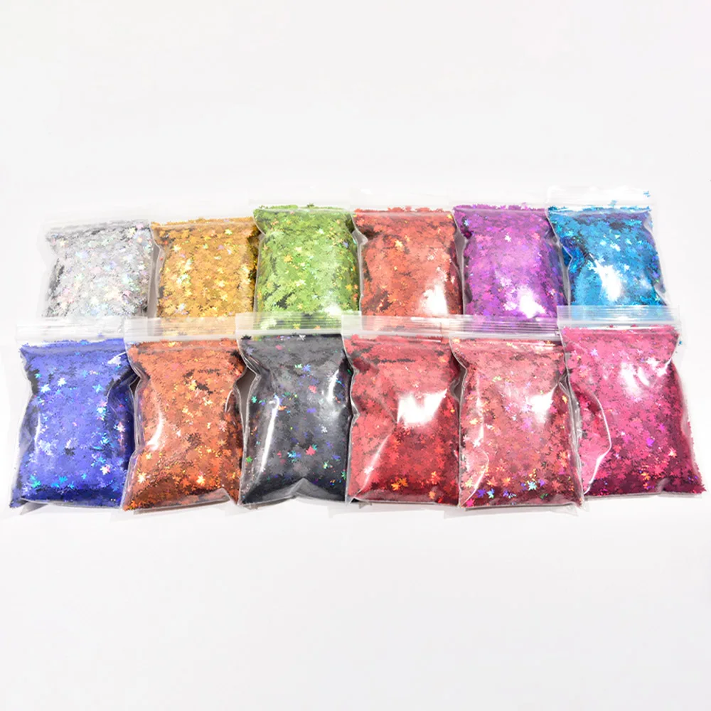 10 г/пакет кленовые золотые голографические блестки Радужные Блестки лист для