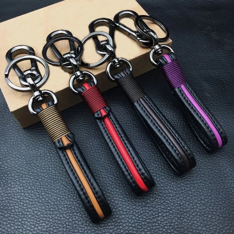 Fashion Metal Leather Car Key Chain Pendant Split Ring Keychain