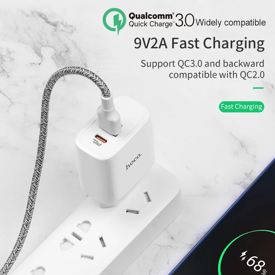 Сетевое зарядное устройство HOCO 18 Вт USB PD адаптер для быстрой зарядки QC3.0/2 0 быстрое