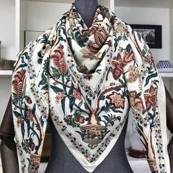 100% Twill Шелковый шарф для женщин большой шали цветочный принт палантины квадратный бандана Элитный бренд платок шарфы для Женский фуляр 130*130
