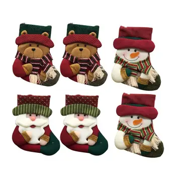 

6pcs Christmas Stocking Joyful Christmas Element Gift Pouch Hanging Ornament Party Socks for Banquet Festival Holidays