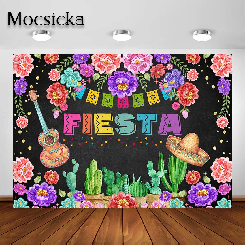

Mocsicka Fiesta Backdrop for Birthday Wedding Decorations Photo Background Mexican Floral Let's Fiesta Luau Cinco De Mayo Party
