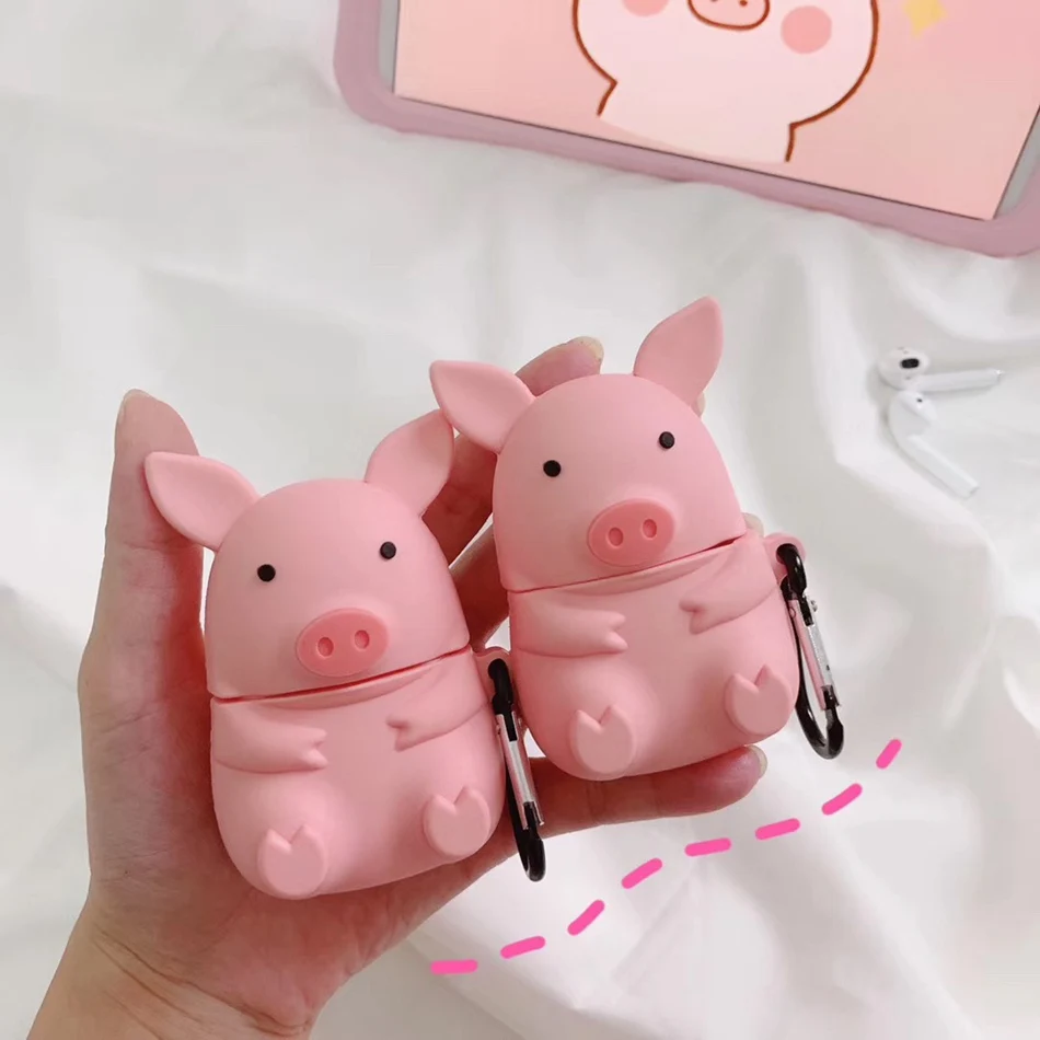 

3D Earphone Case For Airpods 2 Case Silicone Pig Cute Cartoon Headphones Cover For Apple Air pods Case For Earpods Key ring Box