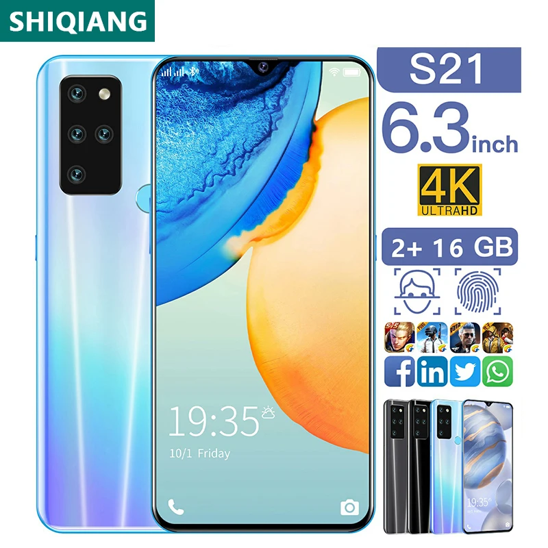 SOYES S21 Smartphones Android 10.0 Face Unlock 6.3 inch Mobile Phones 2GB RAM 16GB ROM 4800mAh Cell phone Global Version