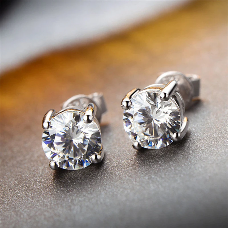 

LESF 925 Silver 1.9 ct New Classic Round Cut Austrian Priority Zircon Earring Stud Earrings Wedding Jewelry Earrings Women