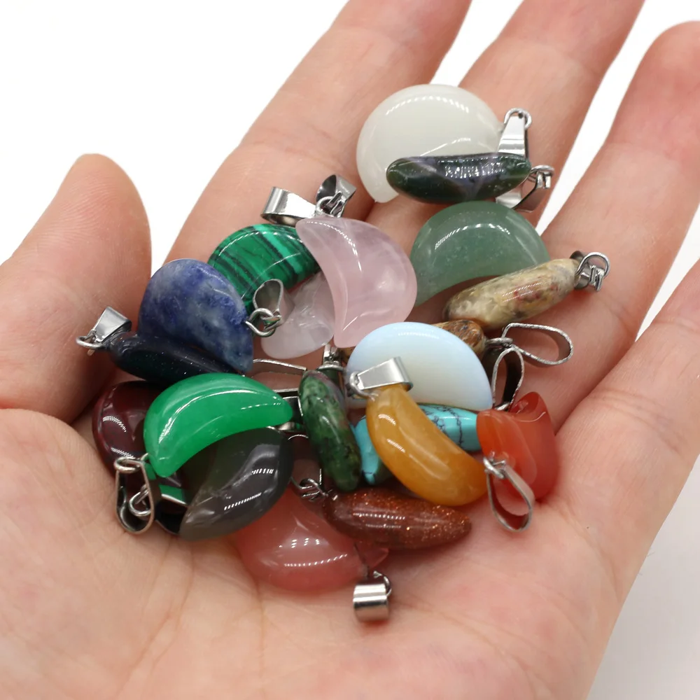 

Wholesale Natural Stone Pendant Moon Shape Yellow Jades/Agates Pendant for Fashion Jewelry Making Women man Necklace Earrings