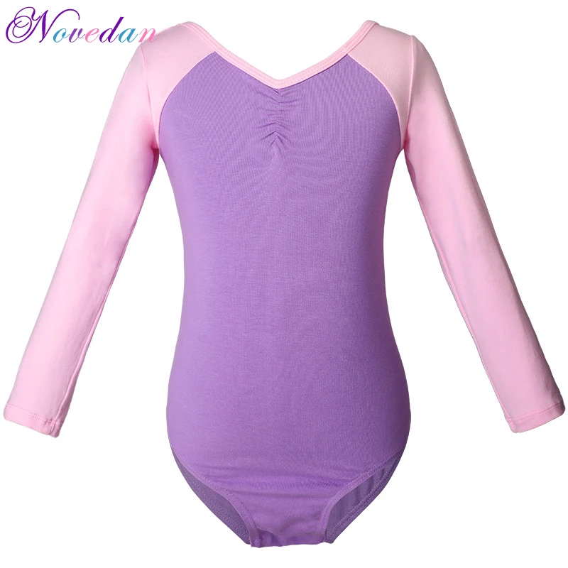 Одежда для балета девочек Боди с длинным рукавом хлопкового материала на основе