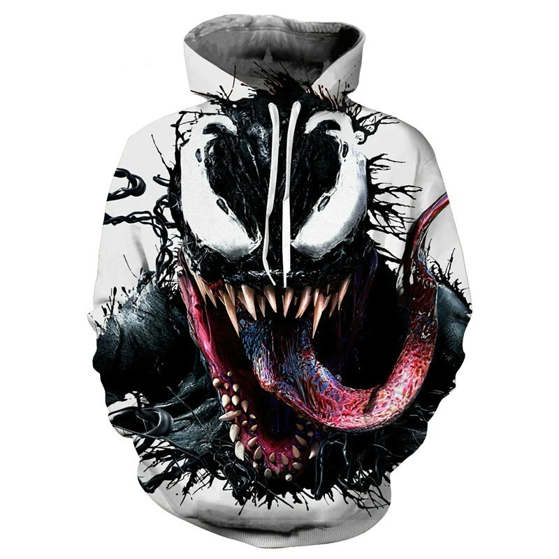 

New Venom 3D Digital Printing Head Cap Hooded and Velvet Custom Made Sweatshirt Men