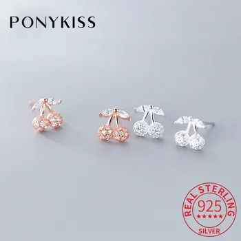 

PONYKISS Romantic 100% 925 Sterling Silver Zircon Cherry Delicate Sweet Stud Earrings For Women Party Fashion Jewelry Fine Gift