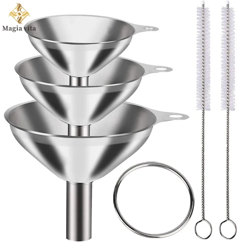 

Stainless Steel Funnel Kitchen Oil Liquid Metal Wide Mouth Funnels With Brush For Canning Kitchen Tools Bar Wine Flask Bottles