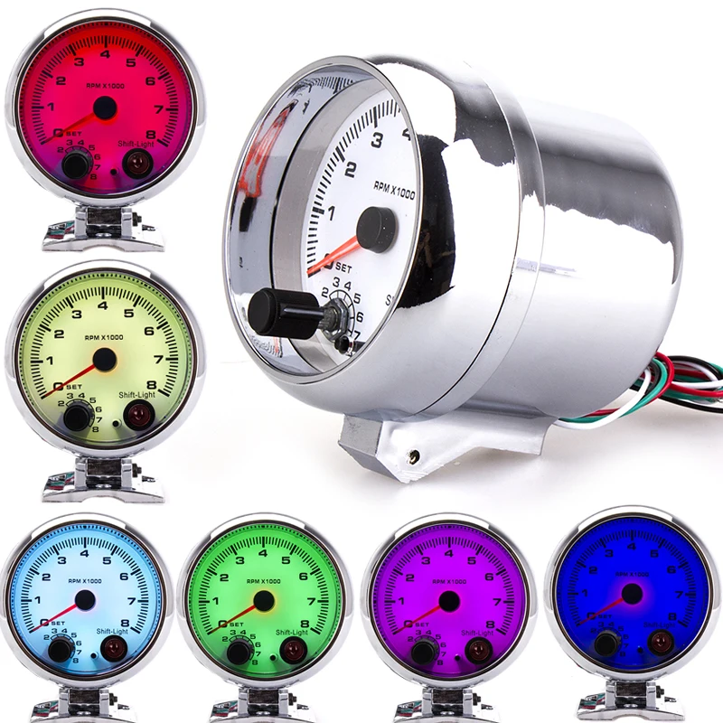 

95mm 7 color Auto Electrical Tachometer digital RPM meter car Gauge moto With Internal Shift Light 4 6 8 Cylinders toerenteller