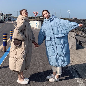 

Winter over the knee X-long bat sleeved cotton coat female loose oversized thicker warm jacket fluffy cotton jacket F272