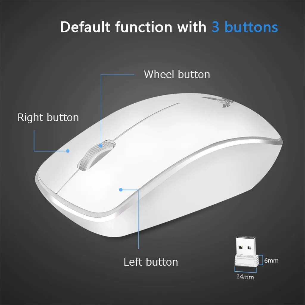 ZERODATE T16 Wireless Mouse USB Receiver Optical Sensor For PC Laptop Tablets