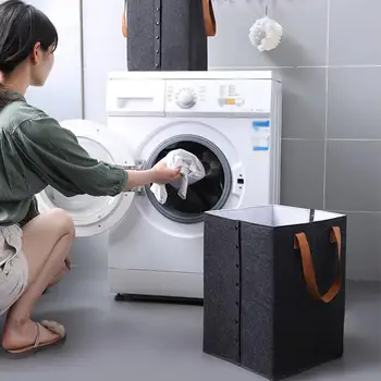 

Garment storage basket with handle felt organizer laundry basket toy not easy deform stable buckle, detachable handle foldable
