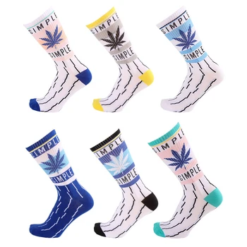 

Personalized Hemp Socks for Men and Women Cotton Breathable Stripes Printed Maple Leaf Jacquard Casual Sport Korea Hip Hop Socks