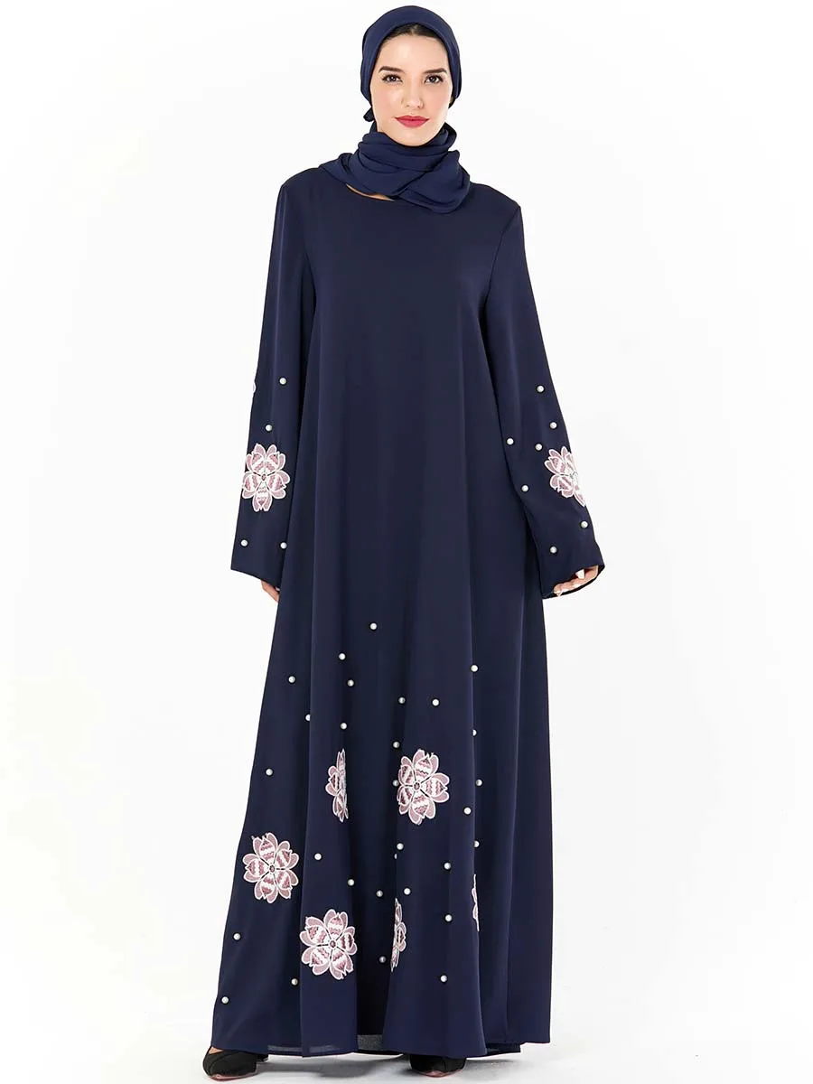 4XL Бисероплетение abaya Дубай турецкое мусульманское платье abaya s женские платья хиджаб цветы кафтан Турция Исламская одежда Восточный халат из марокена