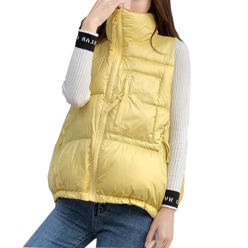 Winter Woman Down Cotton Short Vest Coat Yellow Stand Colloar Sleeveless Jacket Large size Waistcoat Korean Style Gilet Femme petite long puffer coat