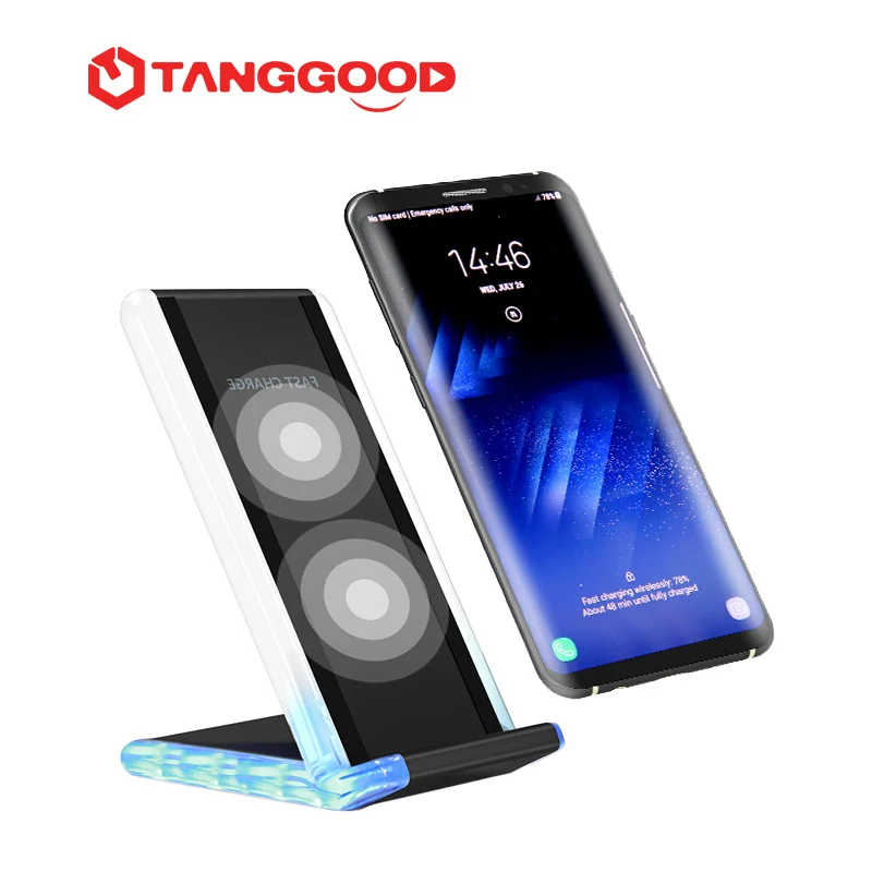 TANGGOOD Беспроводное зарядное устройство 10 Вт Qi Быстрое беспроводное зарядное устройство Подставка с дыхательным светом для Samsung S8 Plus S7 S6 iPhone X 8 Plus