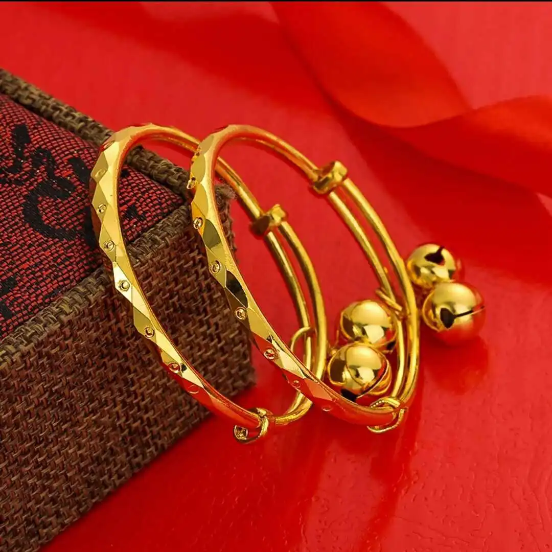 Fashionable Jewlery Children's Baby Gold Bracelet Push-Pull Baby Bangle golden Glossy Bell Type Cooper-plated Golden As a Gift