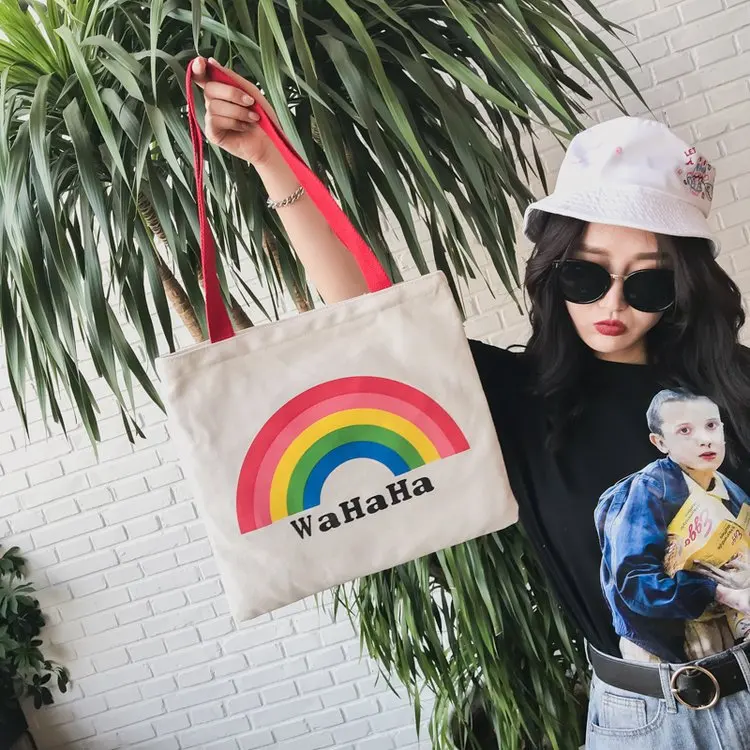 

Japanese Korean Harajuku ulzzang student canvas shoulder bag ins simple shopping bag Joker portable ladies bag