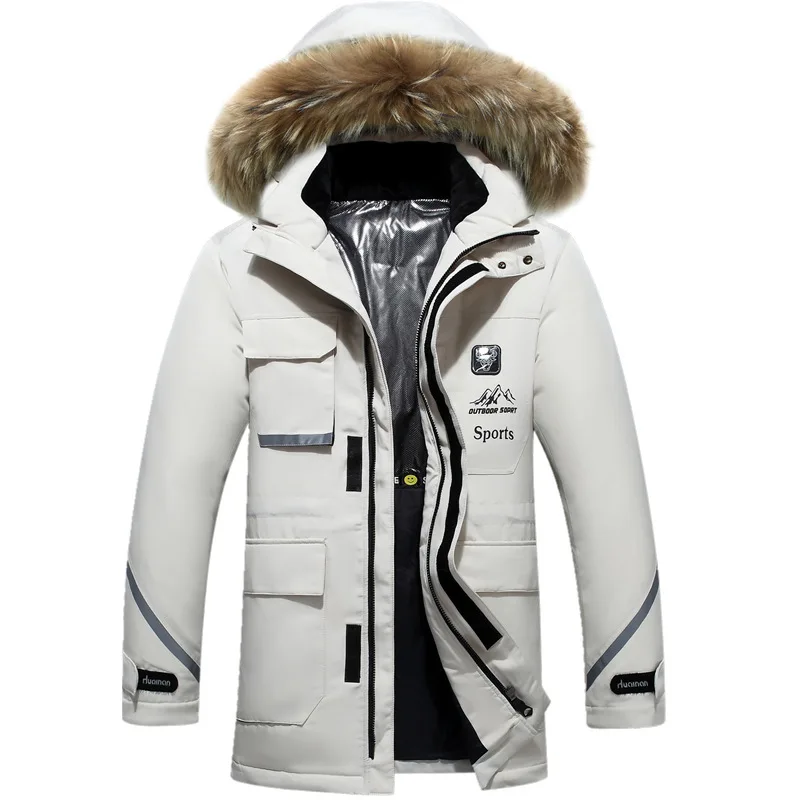 

-30 Degree Down Parkas Snow Jacket Men Winter Jacket White Duck Down Parkas Thicken Coat Fur Hooded Thick Warm Windbreaker Men