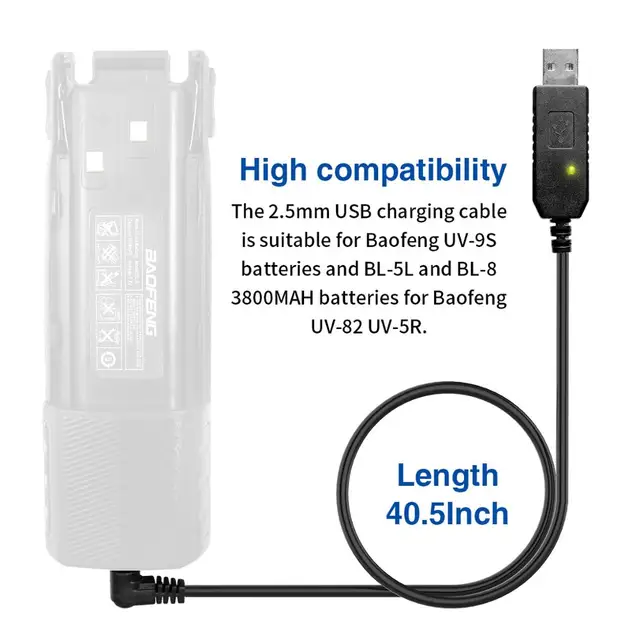 BaoFeng Walkie Talkie USB-кабель для зарядного устройства для UV-5R UV5R UV-82 3800 мАч UV-S9 Plus AR-152 Walkie Talkie Ham двустороннее радио 4