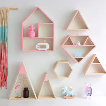 

Nordic Style Wooden Hexagonal Rack Shelf Geometric Figure Storage Rack Wall Hanging Book Figurines Flower Pot Display Shelf