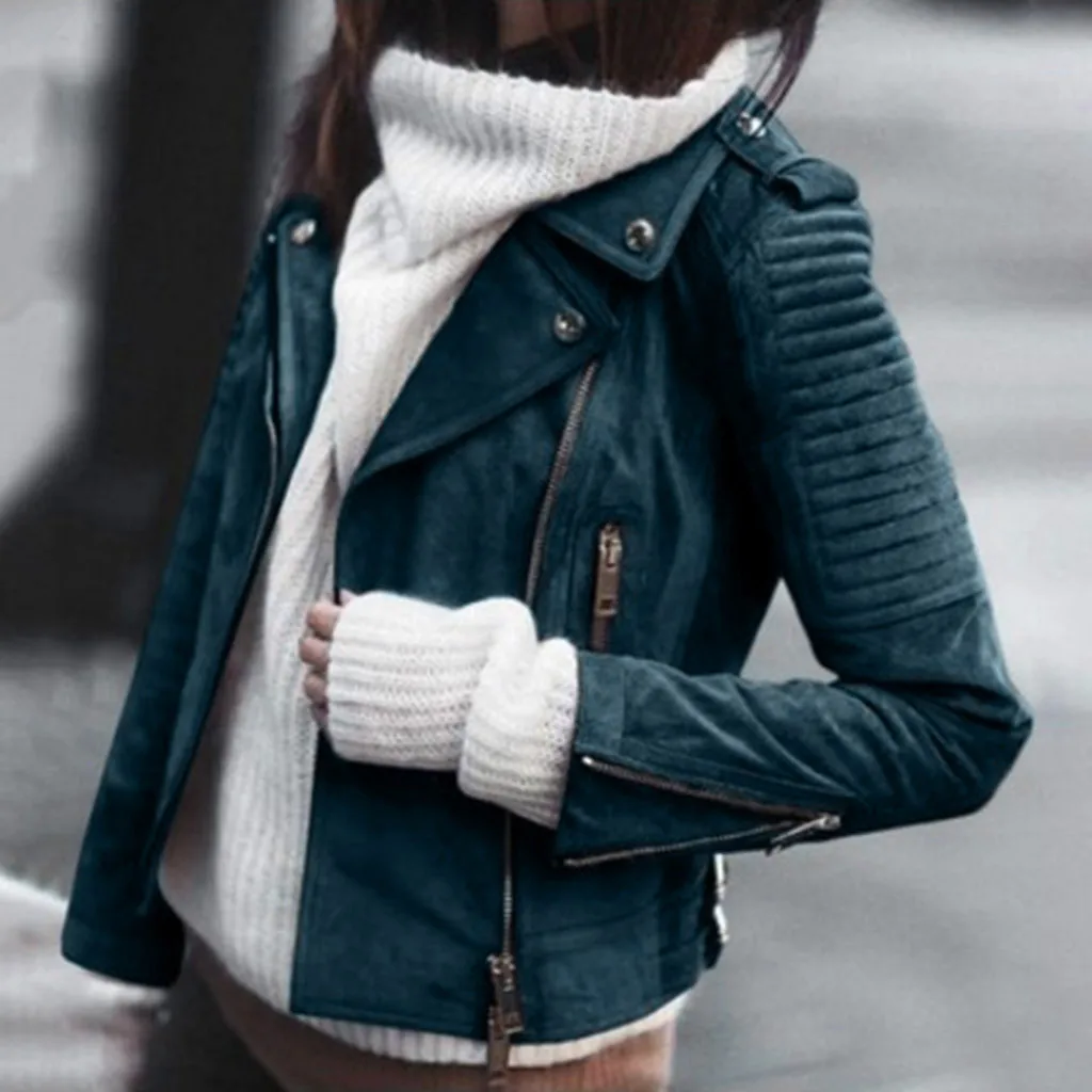 

Vintage Coat Jacket Women Zipper Slim Cool Lady Short Simple Motorcycle Jacket Autumn Winter Retro Female Outerwear Coat