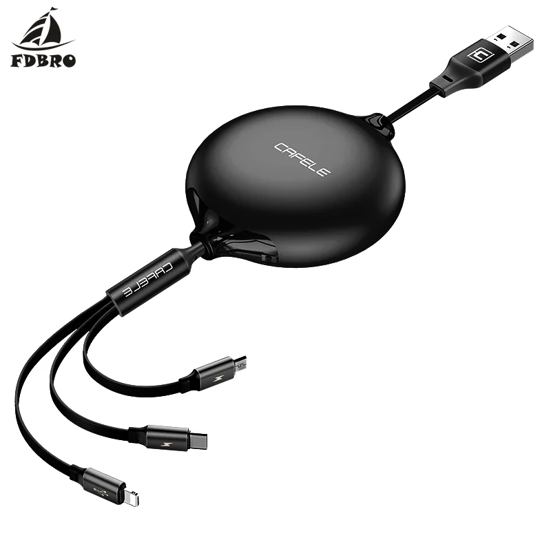 FDBRO 3 в 1 120 см 3 А Быстрая зарядка USB кабель для iPhone type C микро Выдвижной кабель для зарядки телефона кабель для samsung