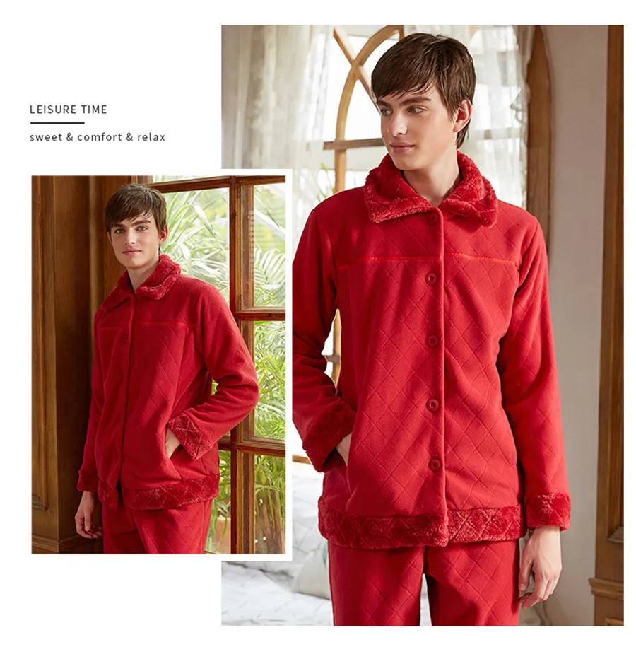 Thicken Flannel Winter Couples Pajamas Set For Women Men Plush Fabric Sleepwear Pyjamas Suit man Casual Home Clothing male