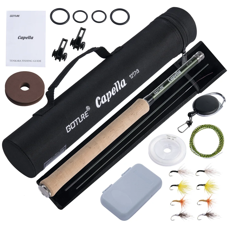 Fishing Pole Set Fishing Rod And Reel Combo Fishing Rod Goture Tenkara Fly Fishing Rod Combo 3.6M with Mainline Tippet Hook Keeper Flies Kit Box Tube set