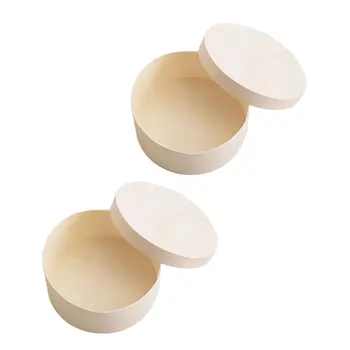 

2 Pcs Round Box Multifunction Wooden Sundries Container for Party Home Gift