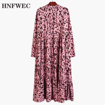 

loose Leopard Bow Dress Bandage Bow Pleated Goddess Fan Casual Ruffle Minority 2020 Spring Casual Loose Vintage Dress V998