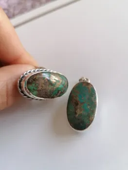 

HANDMADE TURQUOISE FİRUZE 925 STERLING SILVER ADJUSTABLE RING and PENDANT SET