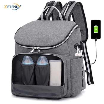 

Polyester Material Storage Backpack With USB Charging Interface Mummy Multifunction Outdoor Headset Travel Double Shoulder Bags