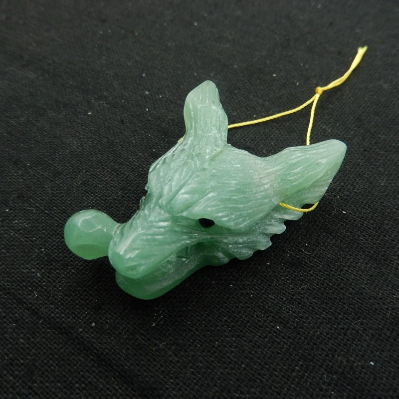 Natural Stone Green Aventurine Handmade Animal Wolf Head Fashion Pendant Bead 45x33x22mm 23.4g