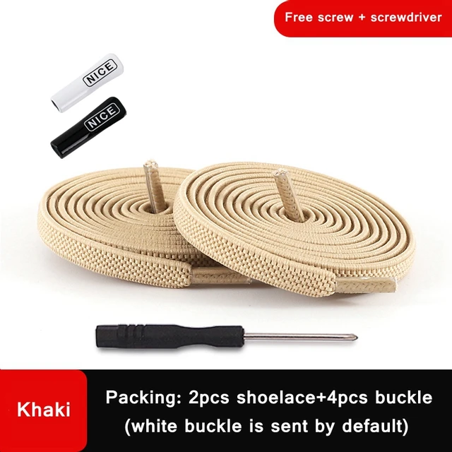 1 Pair No Tie Shoelace Elastic Shoelaces Leisure Sneakers Quick Flat Shoelaces Lazy Shoe Laces Nice Buckle Kids and Adult Unisex Khaki