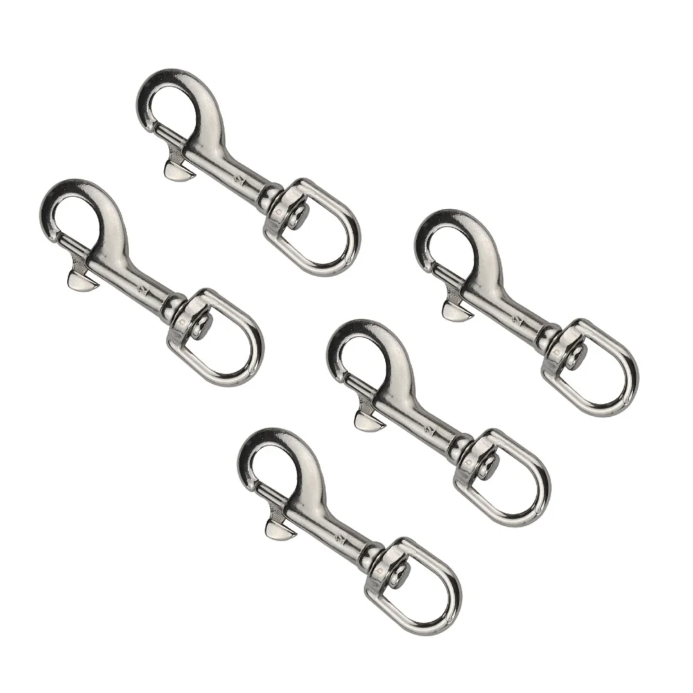 5PCS 316 Stainless Steel Swivel Eye Bolt Spring Snap Hook 65mm 72mm 82mm 91mm Marine Diving D Ring Snap Hooks With Swivel