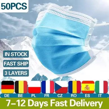 

20/50/100/200Pcs Disposable Mondmasker Earloop Face Mouth Masks Mouth Mask Non-woven Melt Blown 3-layer Mascarilla mascarilas