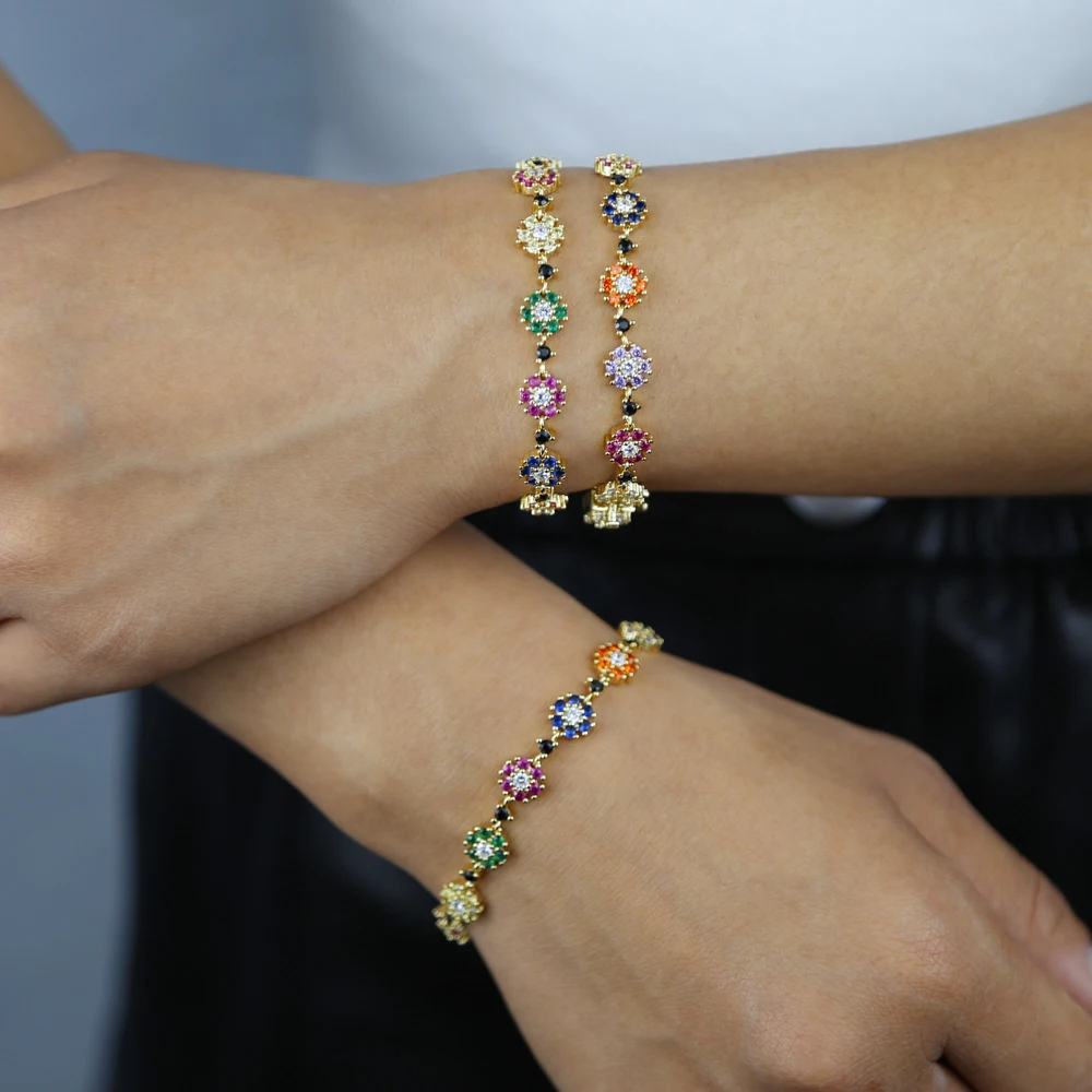 2025 New Arrival Geometric Rainbow Cz Colorful Flower Charm