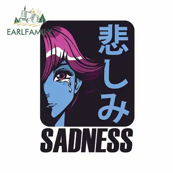 

EARLFAMILY 13cm x 9.4cm For Sadness Anime Girl Vinyl Material Car Stickers Graffiti Decal Waterproof Occlusion Scratch Decor