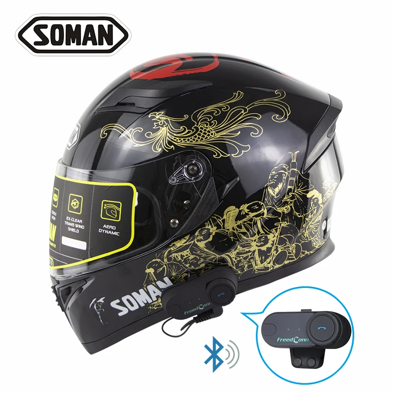 

Motorcycles Helmet BT ECE Bluetooth Motorcycle Full Face Helmet Double Visors Motorbike Racing With Bluetooth Intercom SM960