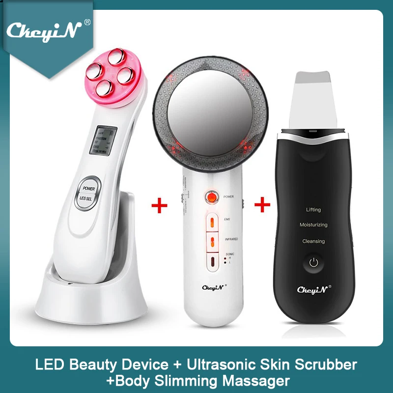 Ultrasonic Skin Scrubber Face Cleaning Peeling Machine +RF EMS LED Light Facial Massager+Far Infrared Body Slimming Fat Burner46