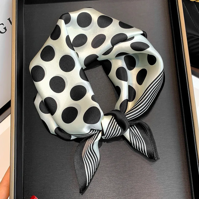 100% Natural Silk Square Scarf Women 2024 dot Print Small Bandana Hair Headscarf Ladies Neckscarf Real Silk Scarves Shawls Wraps 2