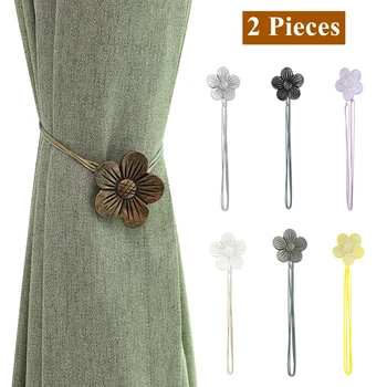 

2 pcs Magnetic Curtain Tieback, Vintage Decorative Resin Flower Magnet Drapery Rope Window Accessories Curtain Holdbacks Buckle