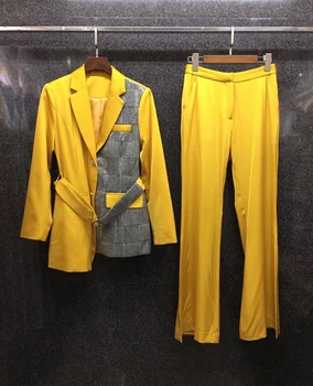 

2020 Early Autumn New Women's Lapel Irregular Sequin Stitching Suit + Trousers Suit 815